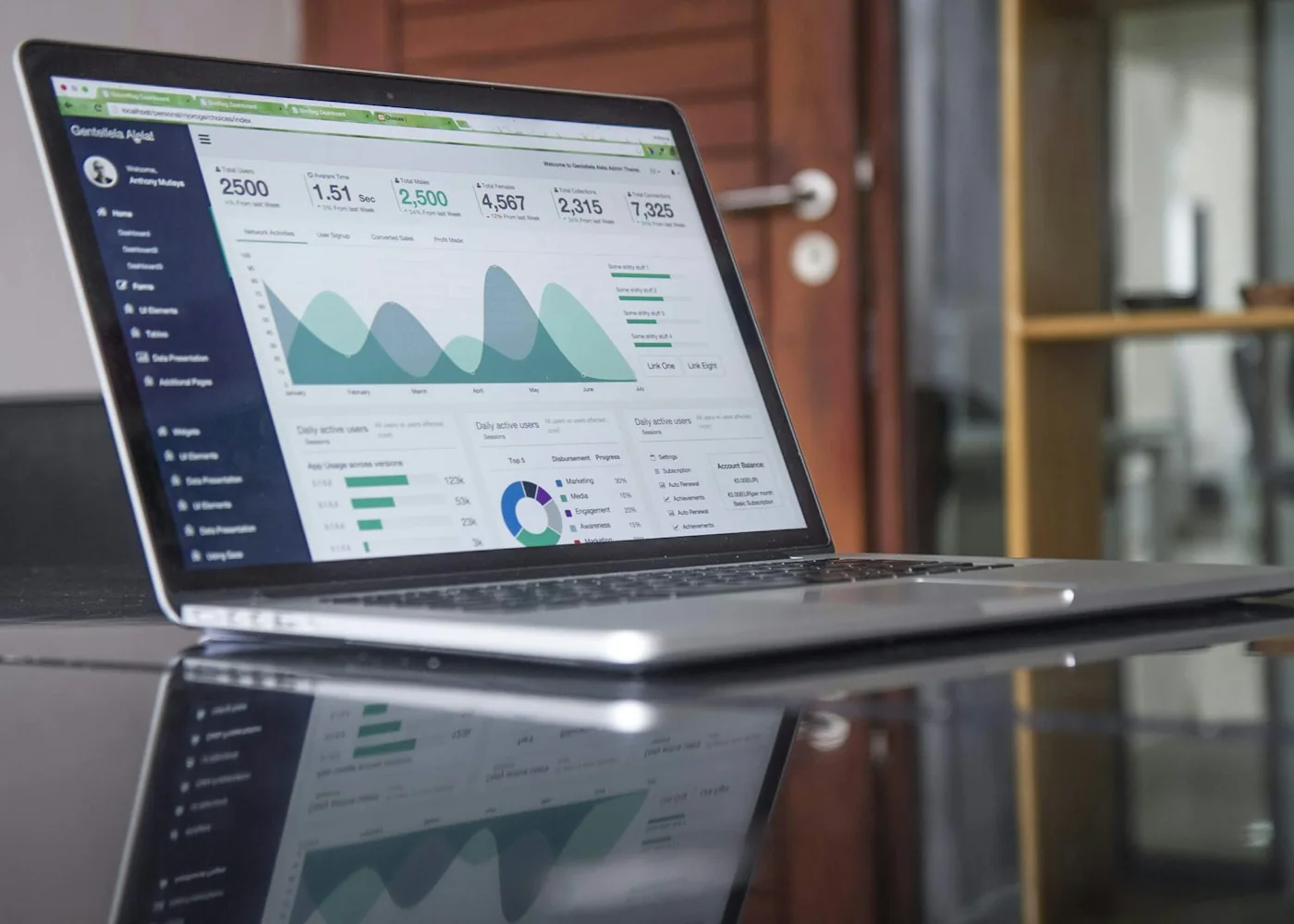 Laptop displaying business performance research and analytics
